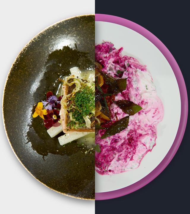 Gebratener Lachs vs. Rote-Bete-Gurke-Raita