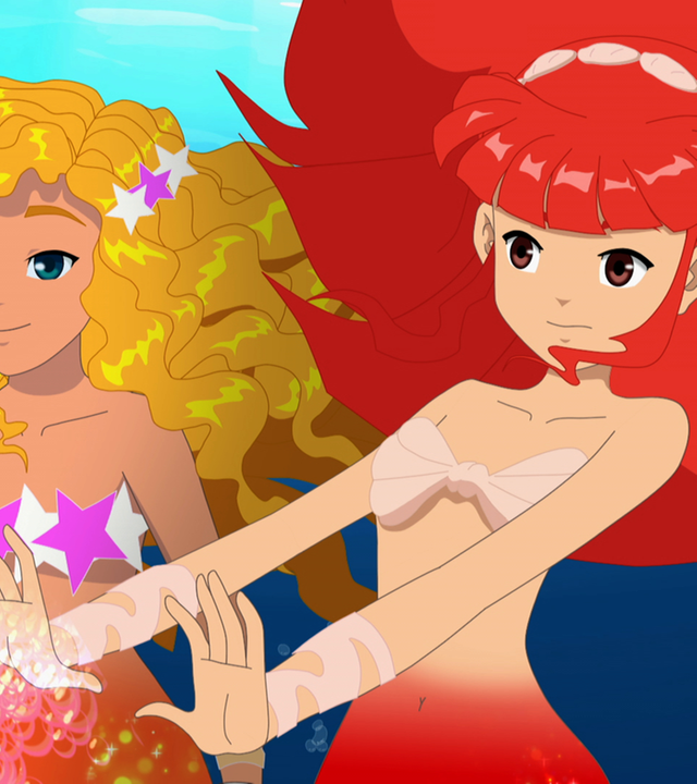 Rikki (rechts) und Emma (links) sind Unterwasser. Rikki zaubert.