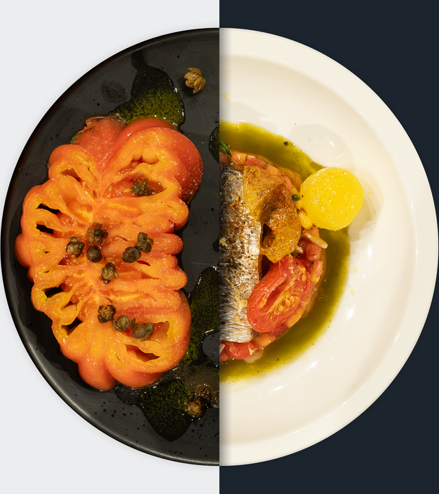 Geflämmte Ochsenherztomate vs. Tomaten-Pfirsich-Tatar