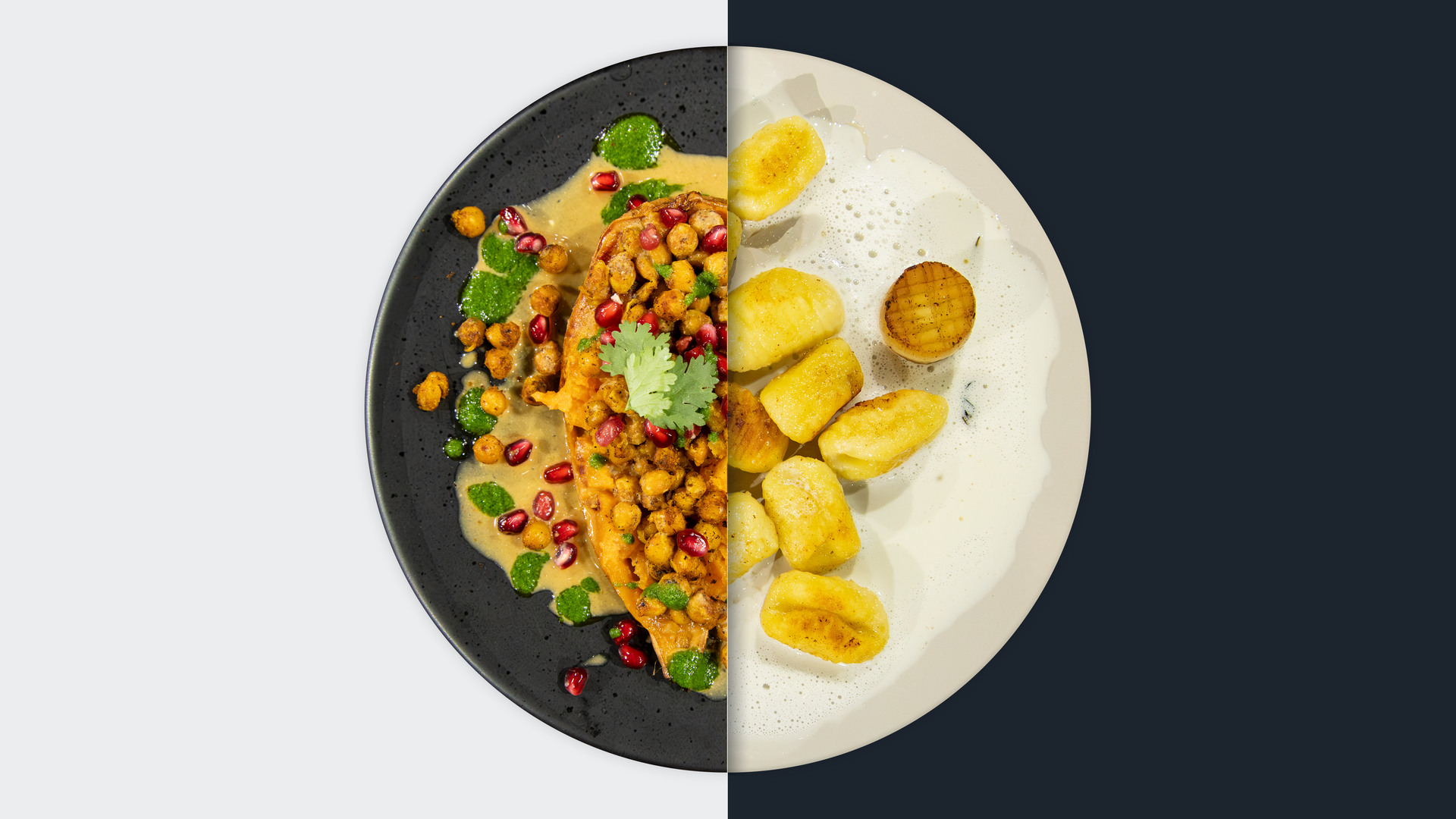 Mit Kichererbsen gefüllte Süßkartoffel vs. Gnocchi in Salbeibutter