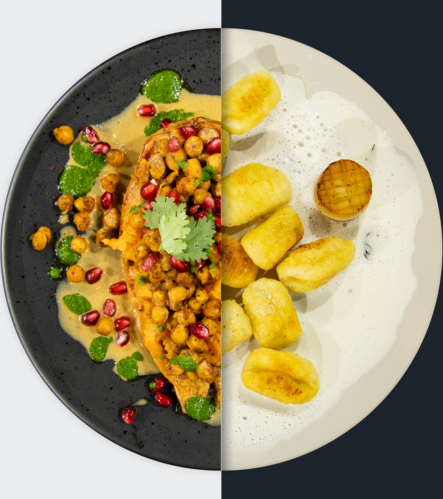 Mit Kichererbsen gefüllte Süßkartoffel vs. Gnocchi in Salbeibutter