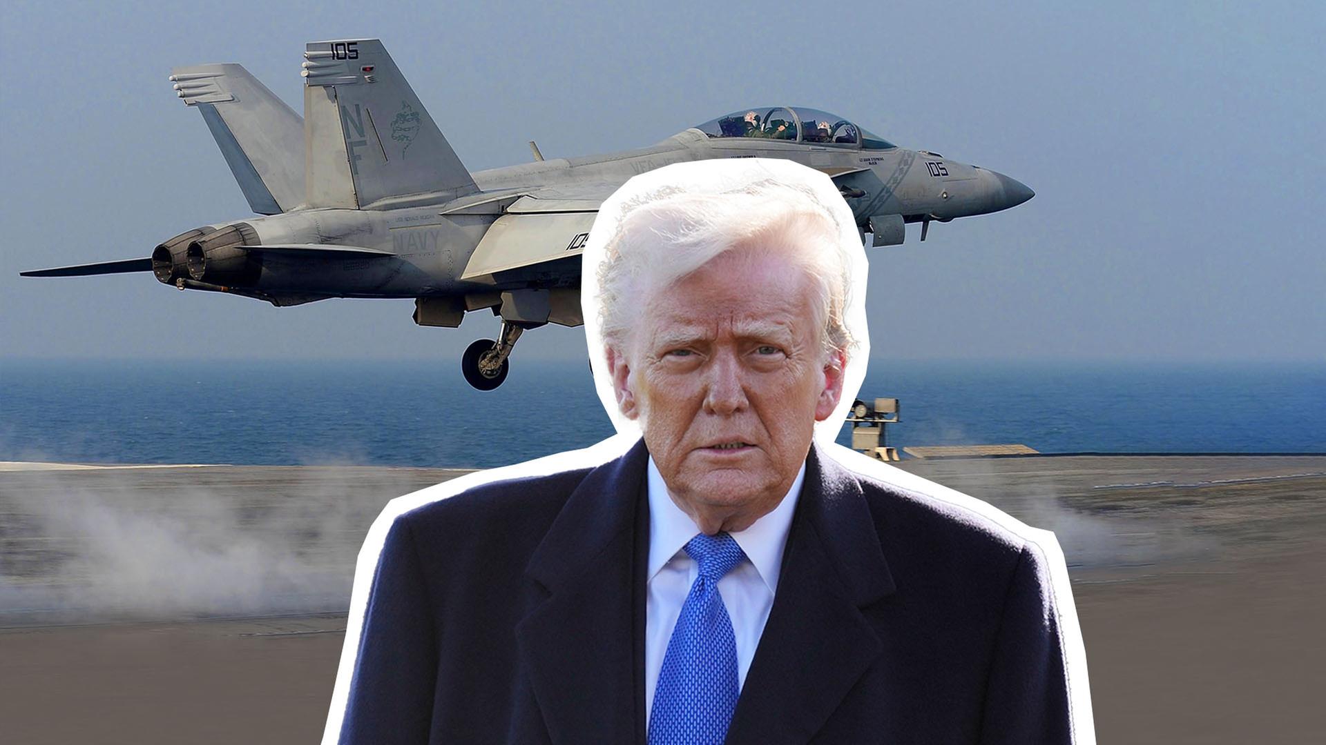 Donald Trump vor einem F-18 Kampfjet