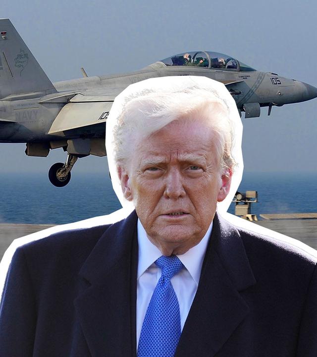 Donald Trump vor einem F-18 Kampfjet