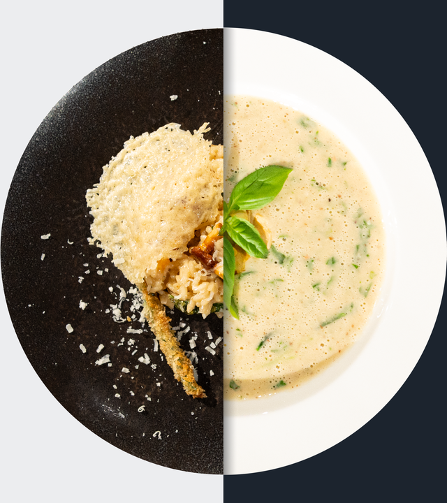 Gemüse-Risotto vs. Basilikum-Cremesuppe