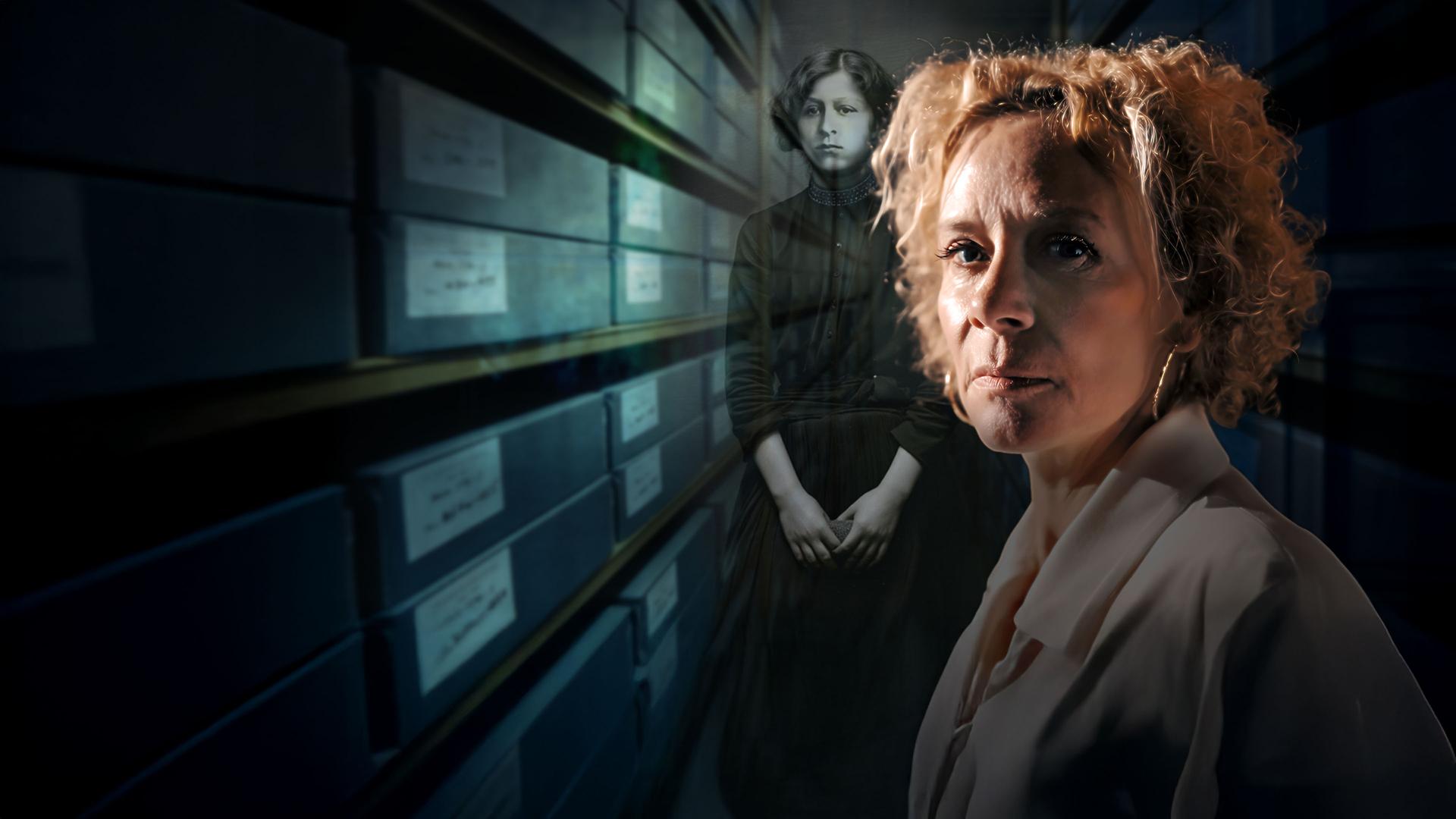 Katja Riemann im Portrait, daneben ihre Oma.