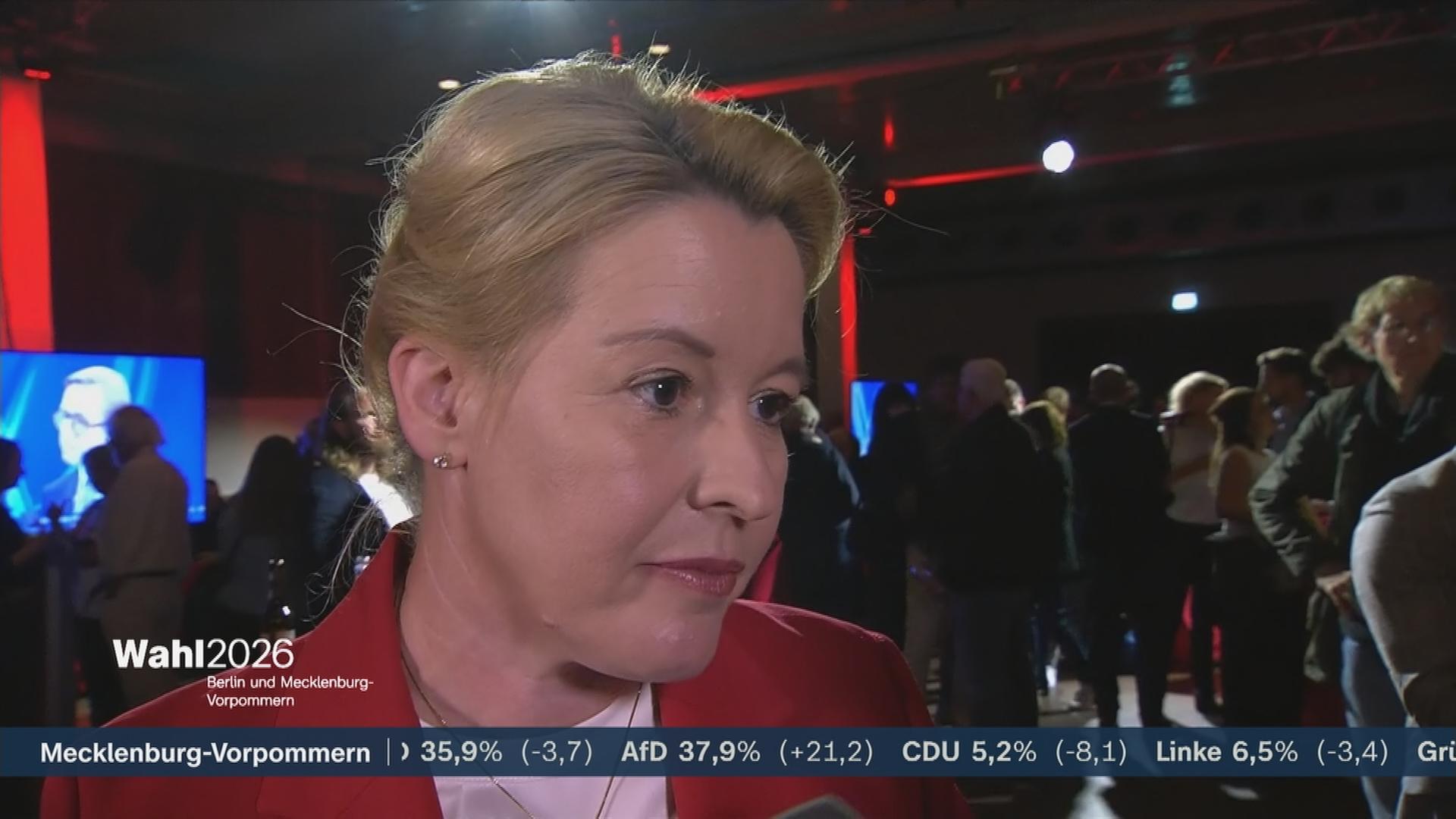 Franziska Giffey von der SPD mit einer Reaktion zur Abgeordnetenhauswahl in Berlin.