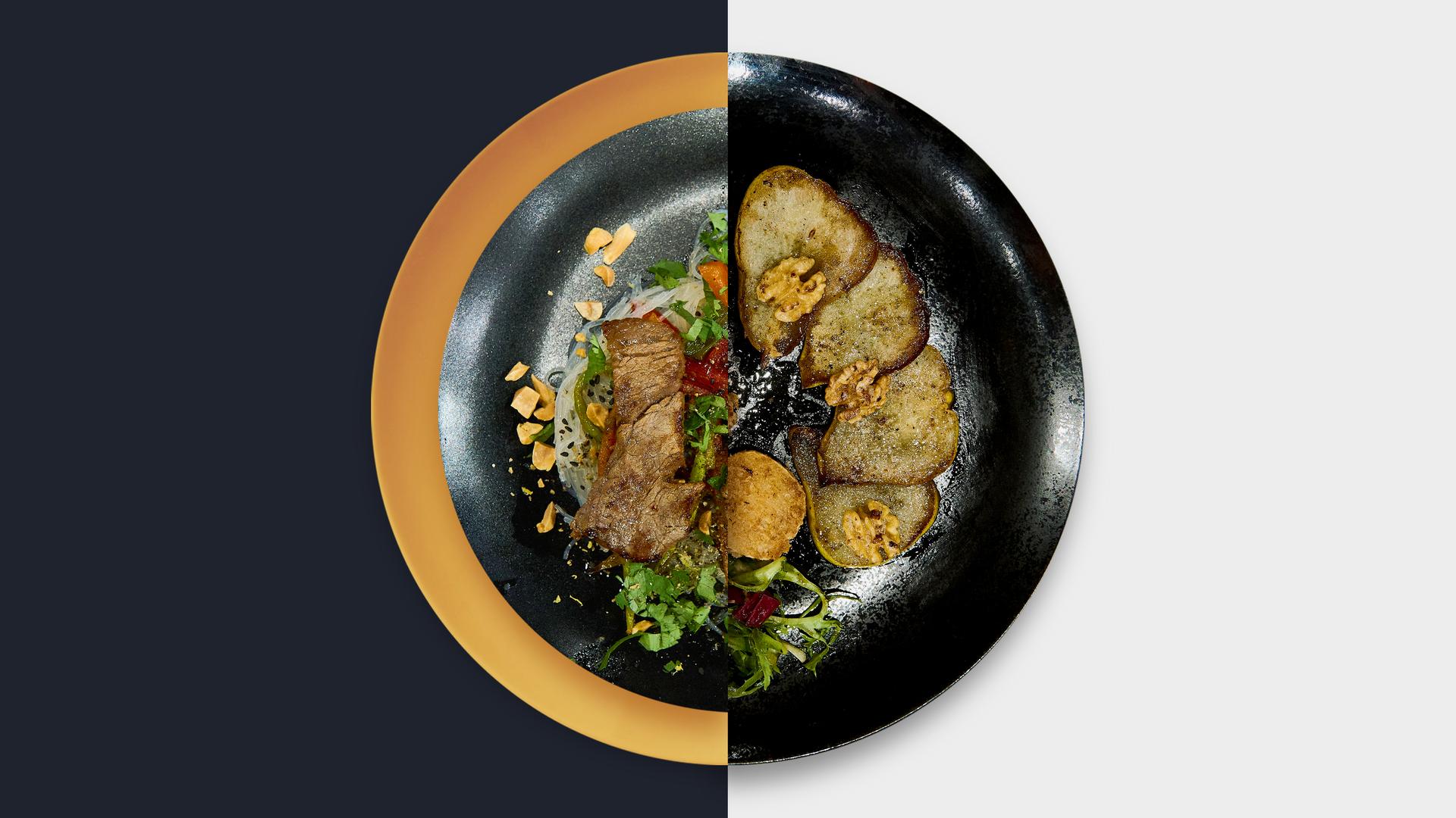 Glasnudelsalat vs. Karamellisierte Birnenscheiben