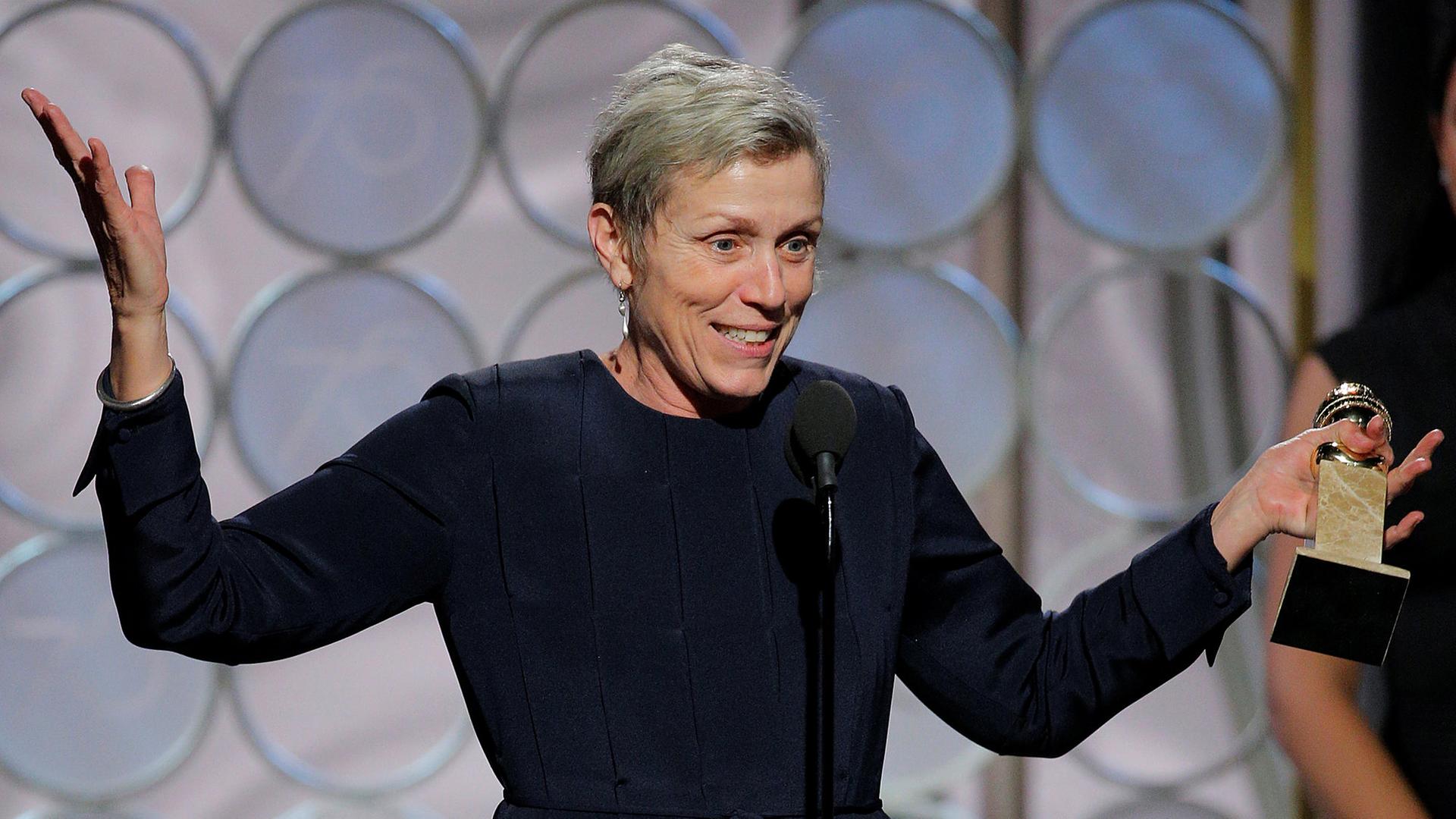 Gewinnerin in der Kategorie Beste Darstellerin: Frances McDormand, «Three Billboards bei der 75. Golden Globe-Verleihung am 08.01.2018 in Beverly Hills (USA)