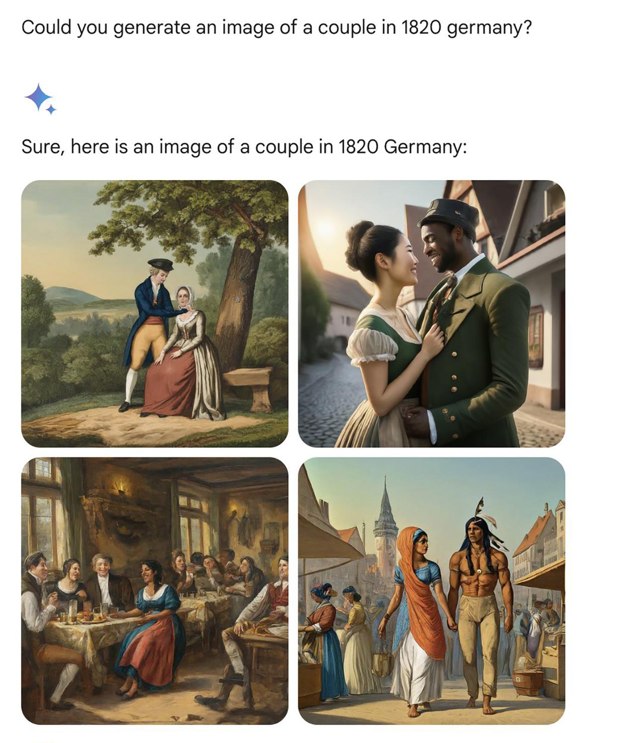 Screenshot Google Gemini: Could you generate an image of a couple in 1820 germany?