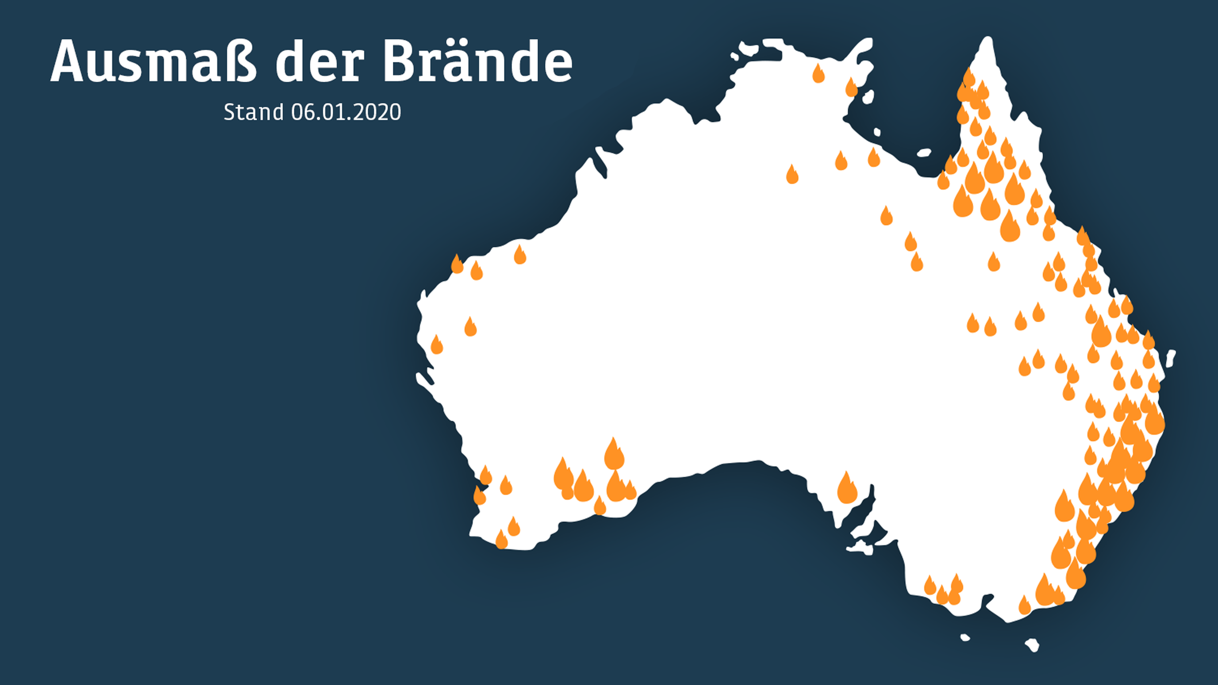 Karte der aktuellen Buschbrände in Australien (Stand 06.01.2020).