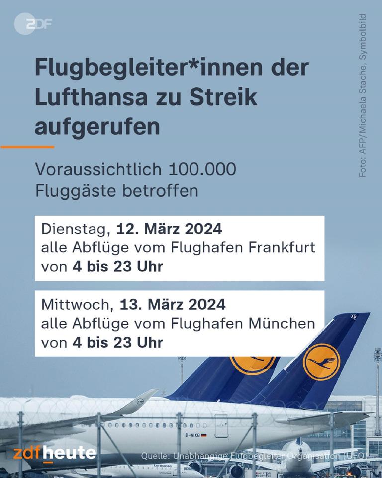 Grafik: Flugbegleiter*innen der Lufthansa zu Streik aufgerufen