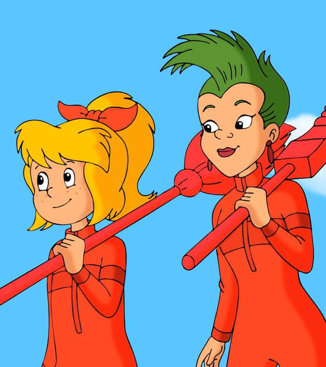 Bibi und Schubia nehmen am großen Besenrennen teil.