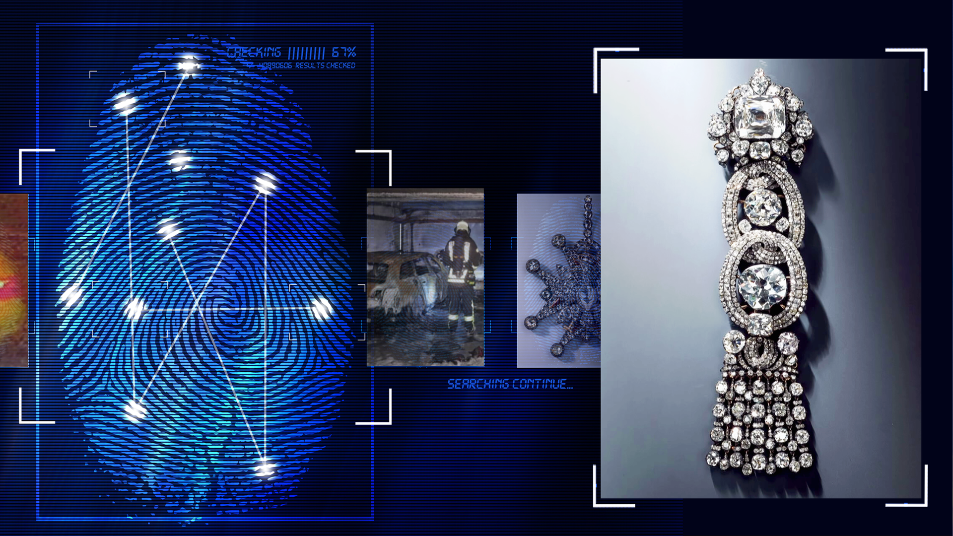 Epaulette mit dem Sächsischen weißen Brillanten. Links daneben: Lichtschematische Darstellung eines Fingerabdrucks.