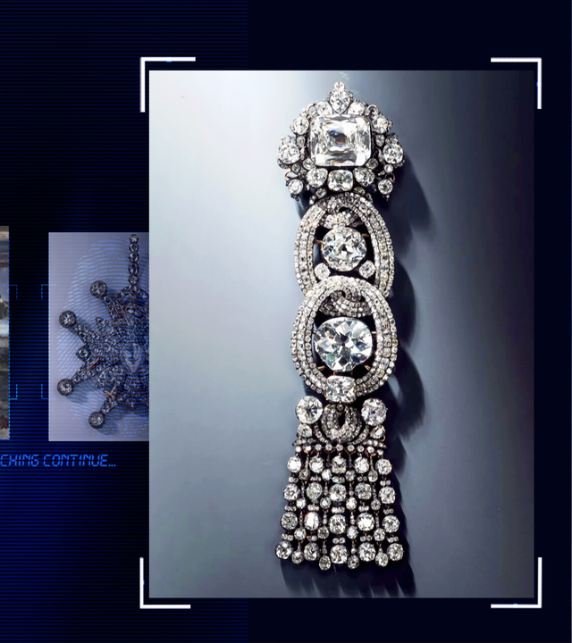 Epaulette mit dem Sächsischen weißen Brillanten. Links daneben: Lichtschematische Darstellung eines Fingerabdrucks.