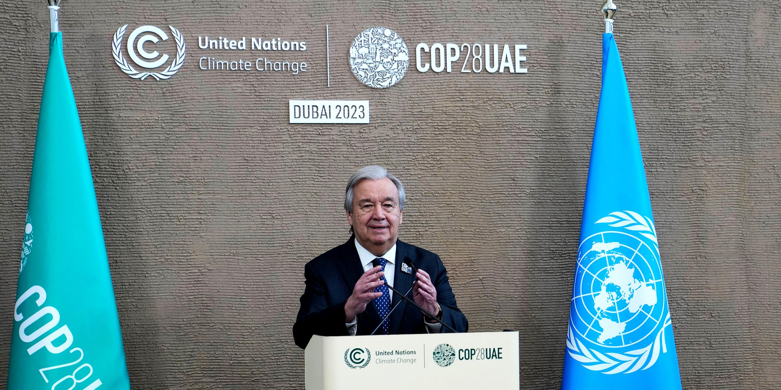 Antonio Guterres, UN-Generalsekretär, bei einer Pressekonferenz während der UN-Weltklimakonferenz