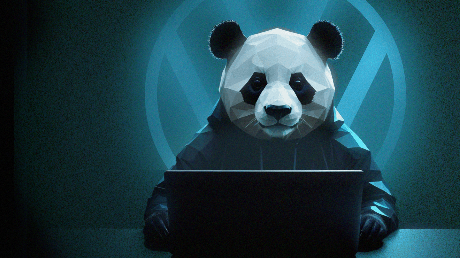 Panda-Bär (Figur) am Laptop 