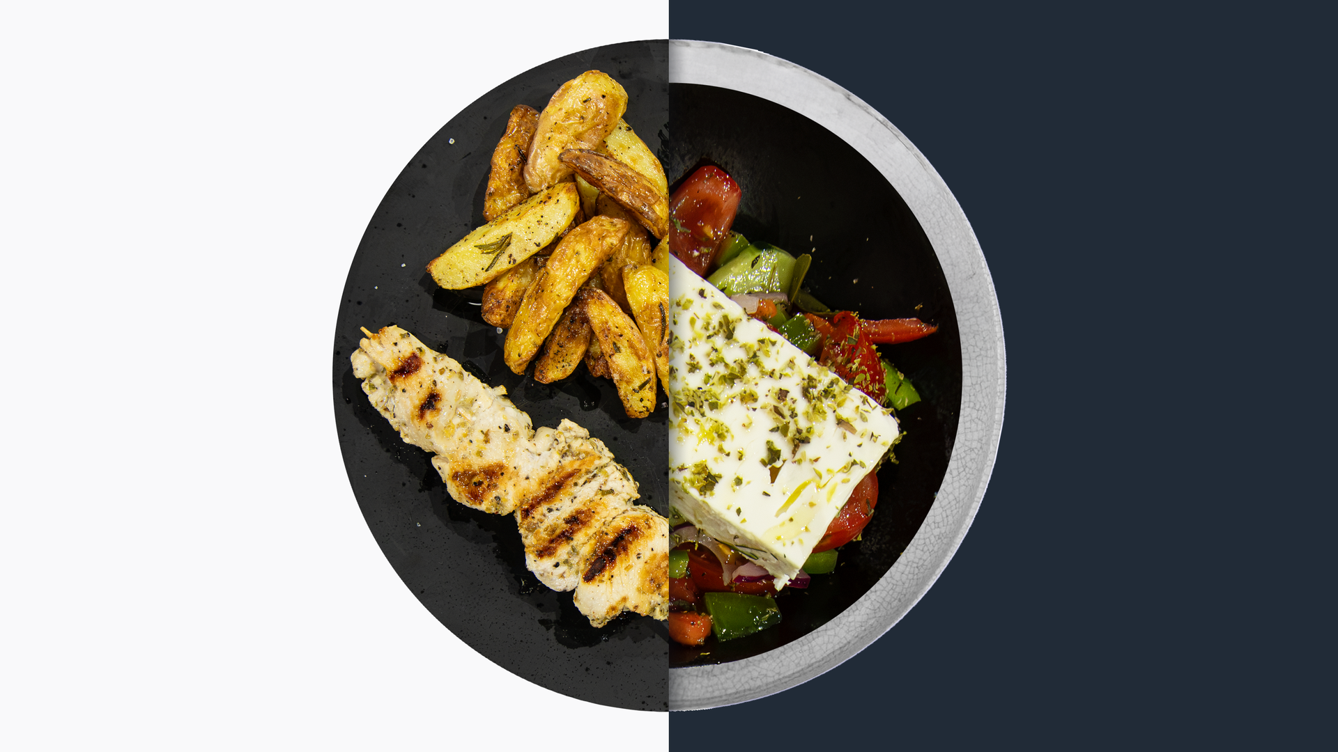 Hähnchen-Souvlaki vs. Griechischer Salat