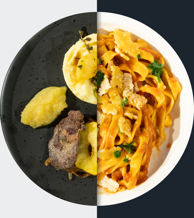 Hähnchenleber mit Apfelkompott vs. Tagliatelle mit Tomatensauce