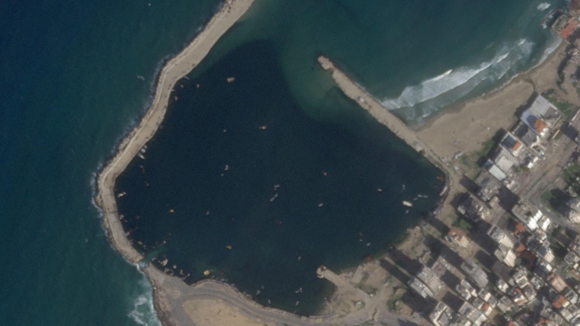 Eine Satellitenaufnahme des Hafens in Gaza.
