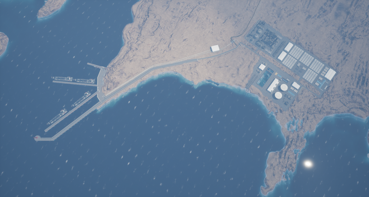 Simulation der Hafeninfrastruktur, die in Namibia gebaut werden soll.