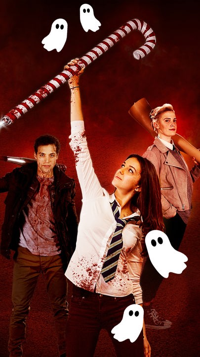 Plakatmotiv zum Film mit Nick (Ben Wiggins, l.) Anna (Ella Hunt, M.), Steph (Sarah Swire, r.) und Zombies im Hintergrund.