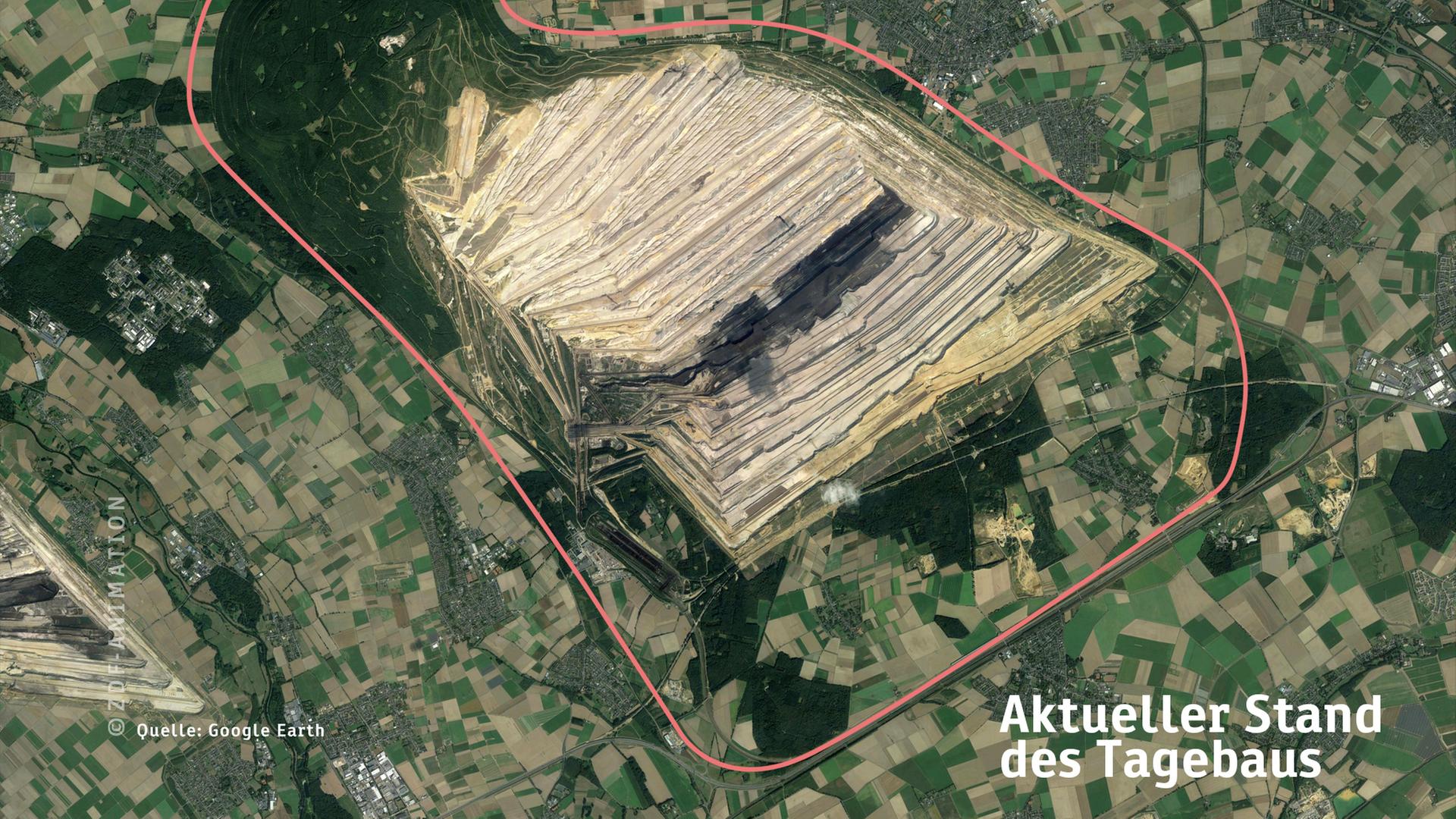 Grafik: Hambacher Forst - aktueller Stand des Tagebaus