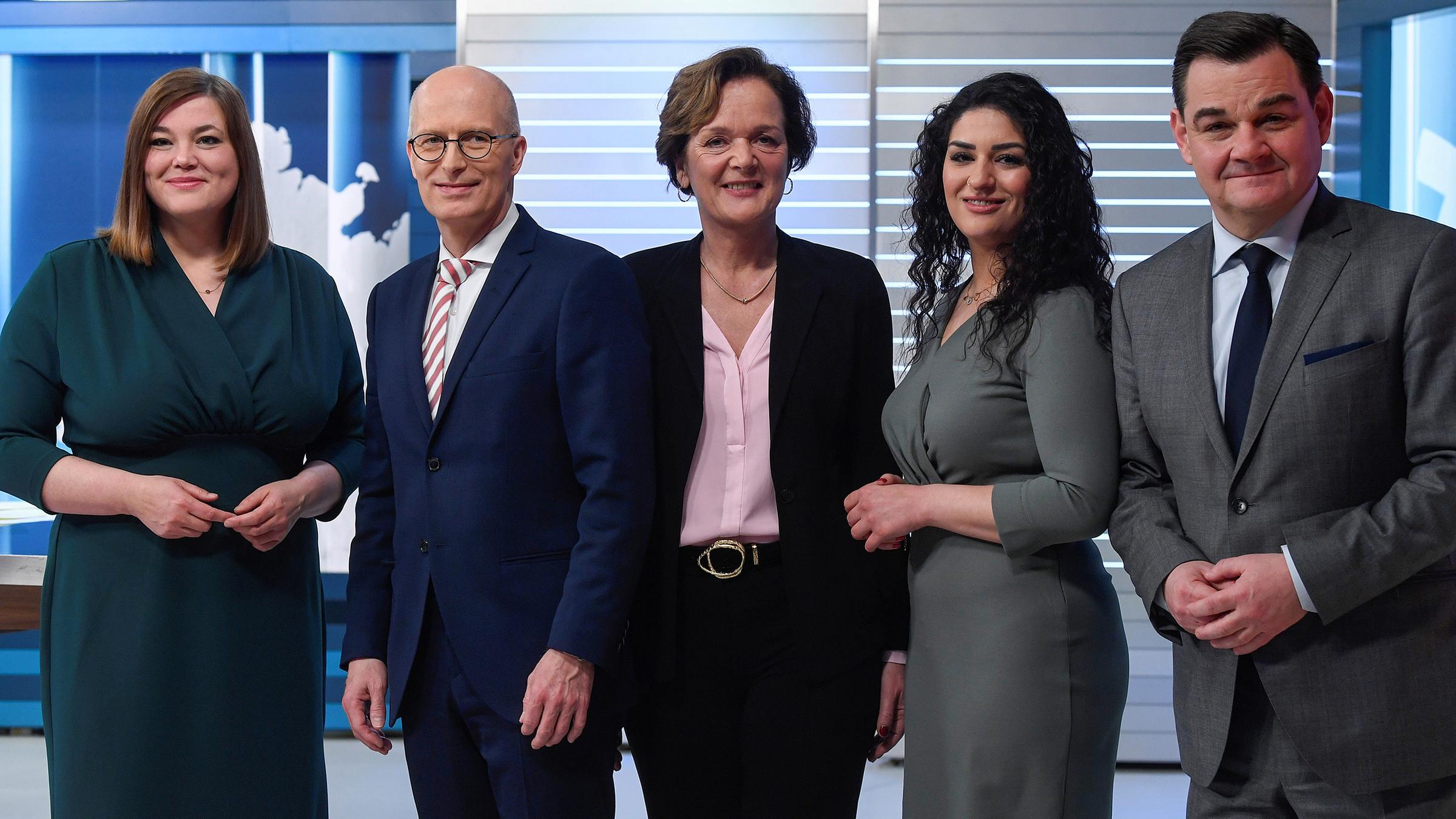 Hamburg-Wahl 2020, Katharina Fegebank, Peter Tschentscher, Anna von Treuenfels-Frowein, Cansu Ozdemir und Marcus Weinberg.
