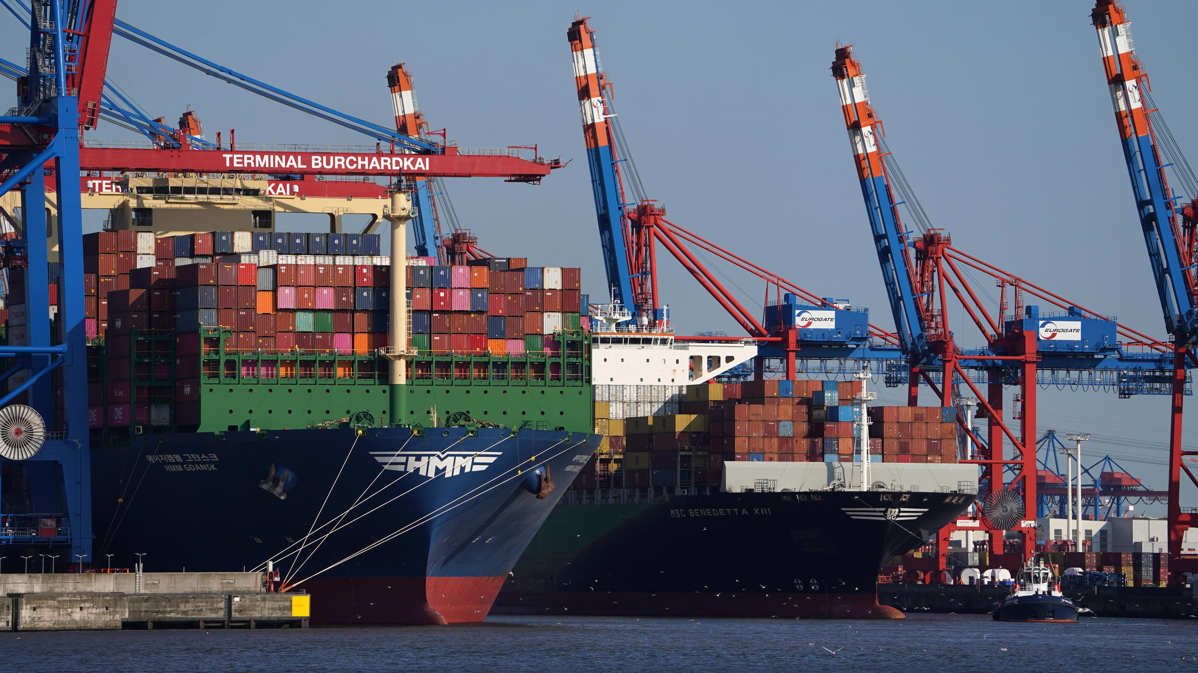 Hamburg: Containerschiffe liegen an einem Containerterminal im Hafen.