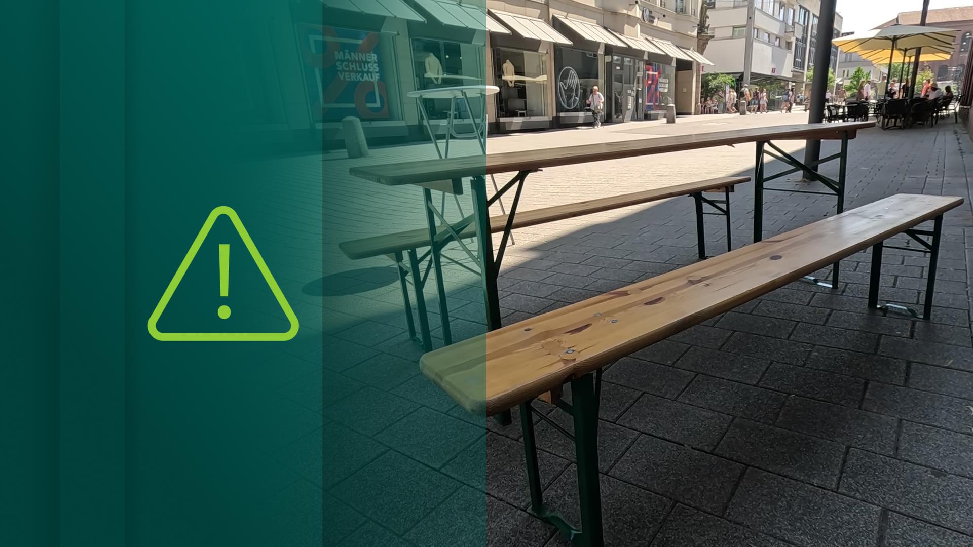 Biertische in der Fußgängerzone in Trier