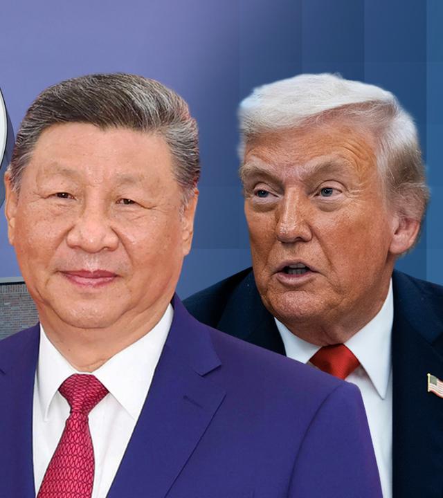 Chinas Staatschef Xi und US-Präsident Donald Trump, im Hintergrund ein VW-Werk