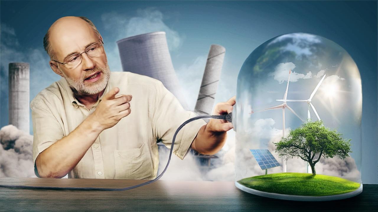 Harald Lesch mit Atomkraftwerk im Hintergrund
