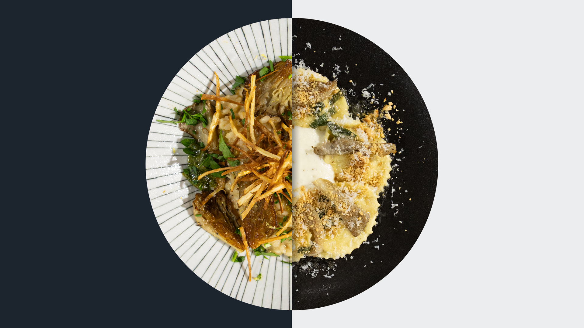 Haselnuss-Risotto vs. Ravioli mit Austernpilzfüllung