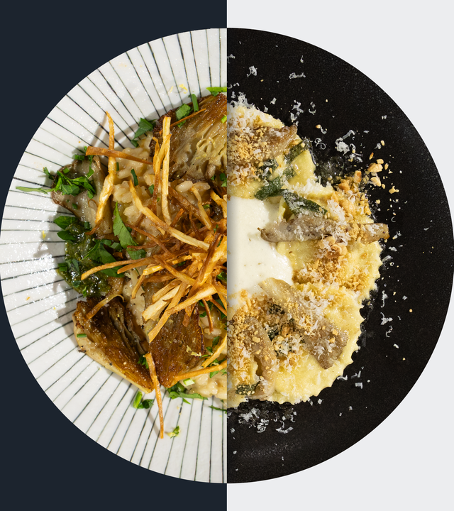 Haselnuss-Risotto vs. Ravioli mit Austernpilzfüllung