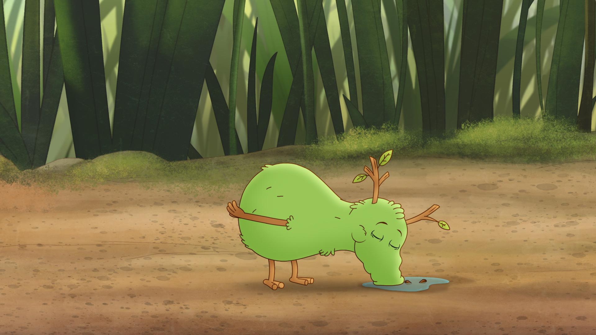 Moosling steckt seine Nase in eine Pfütze.