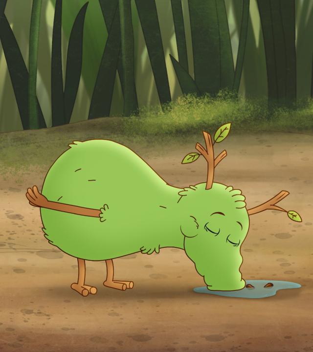 Moosling steckt seine Nase in eine Pfütze.