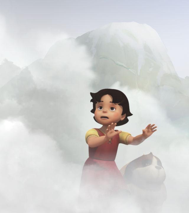 Heidi mit Hund Josef im Nebel.