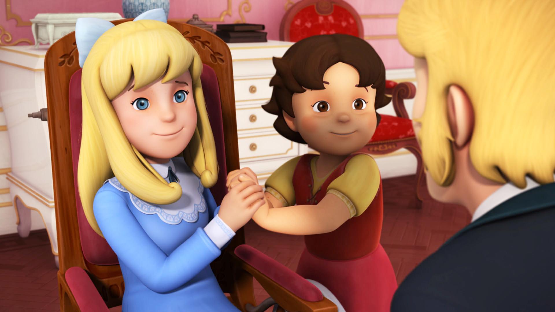 Heidi und Clara freuen sich und halten sich an den Händen.