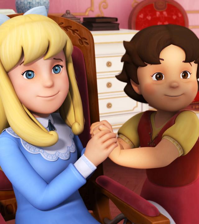 Heidi und Clara freuen sich und halten sich an den Händen.