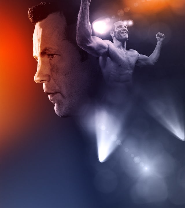 Collage: Henry Maske links im Profil, rechts mit stolz erhobenen Armen