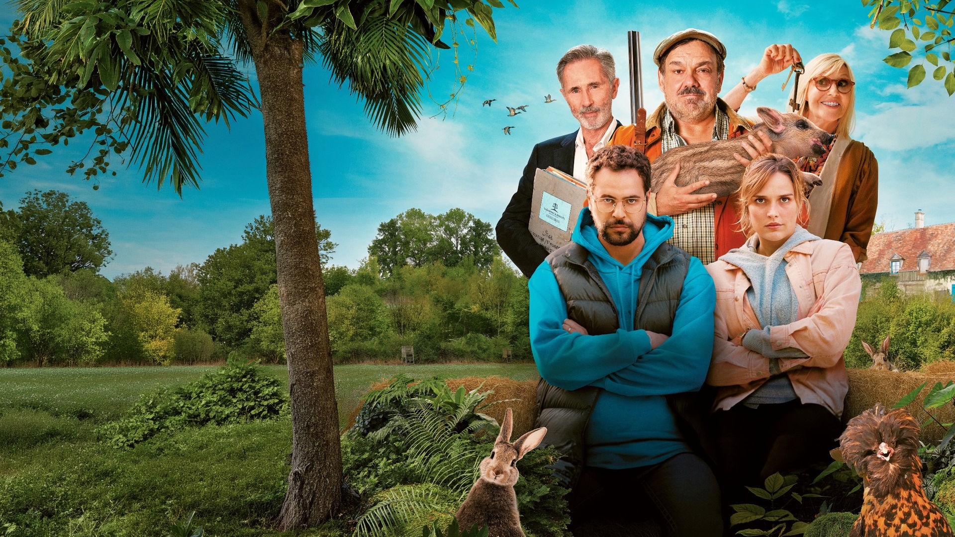 Plakatmotiv zum Film mit Disdier Bourdon, Camille Lou, Hakim Jemili und Thierry Lhermitte.