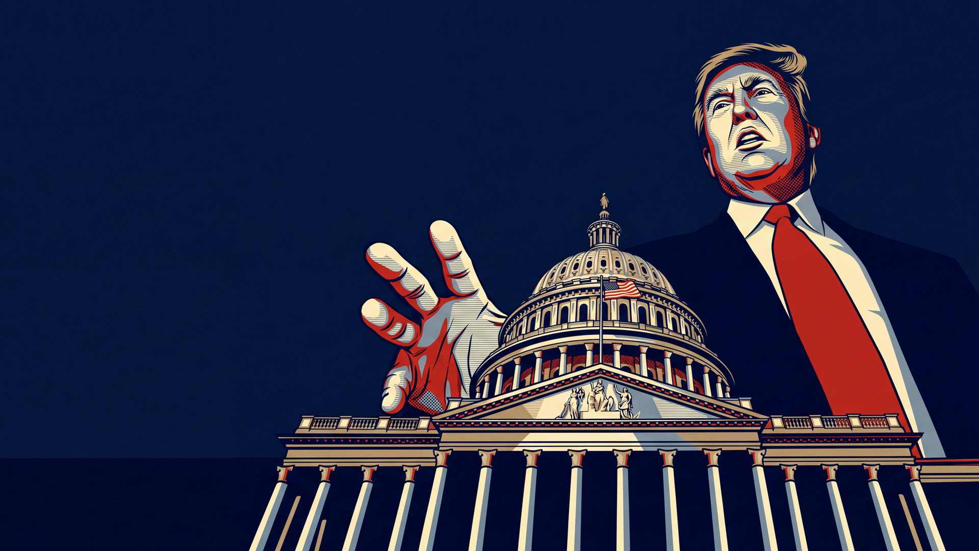 Donald Trump und das Kapitol stilisiert.