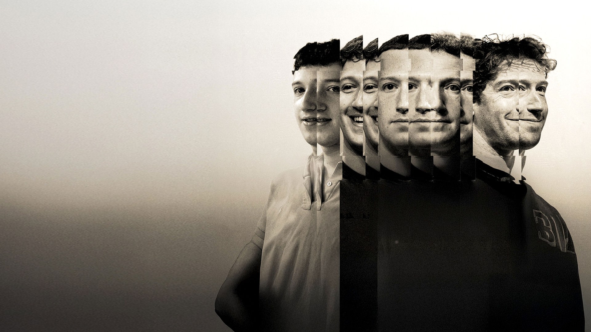 Fotomontage zeigt die Facetten des Mark Zuckerberg: Aus einzelnen Streifen älterer und neuerer Fotos setzt sich ein Portrait zusammen.