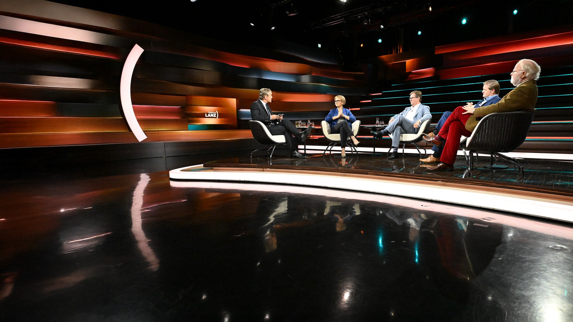 Markus Lanz diskutiert mit seinen Gästen heute (von links nach rechts): Franziska Bratner, Ralf Stegner, Michael Bröcker, Manfred Lütz