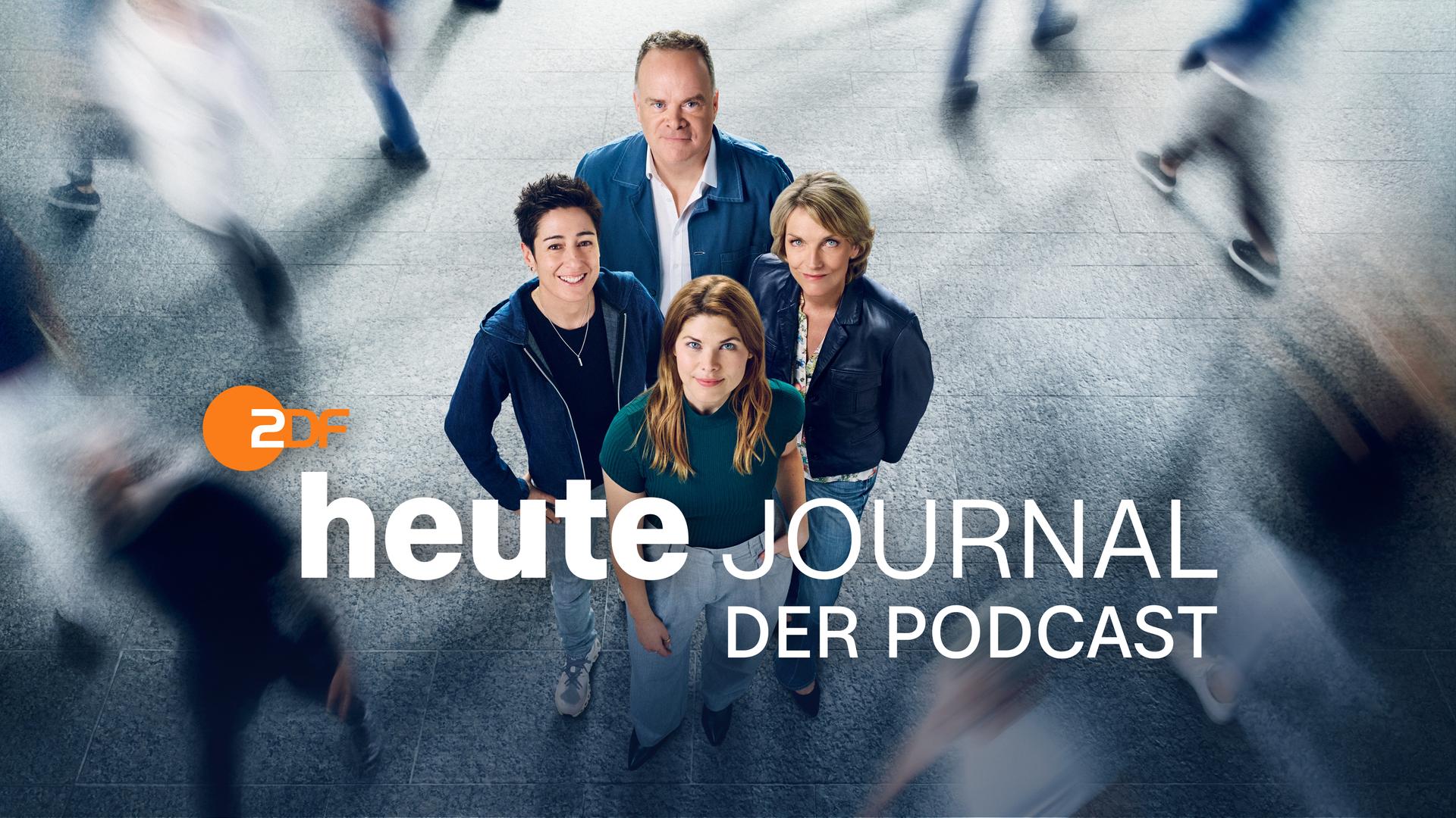 Helene Reiner (v.)Dunja Hayali (l.) Marietta Slomka (r.) und Christian Sievers (h.) in "heute journal - der Podcast"