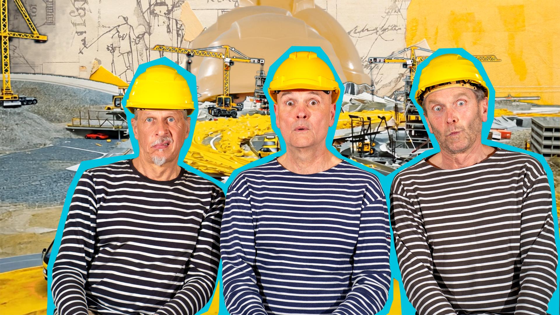 Mit Schaufel, Zement und Kelle bauen die Blindfische in ihrem Song ein buntes Bild von der Baustelle.