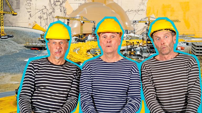 Mit Schaufel, Zement und Kelle bauen die Blindfische in ihrem Song ein buntes Bild von der Baustelle.