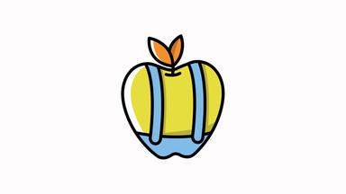 Icon für Gesundheit: ein stilisierter farbiger Apfel mit Hosenträgern
