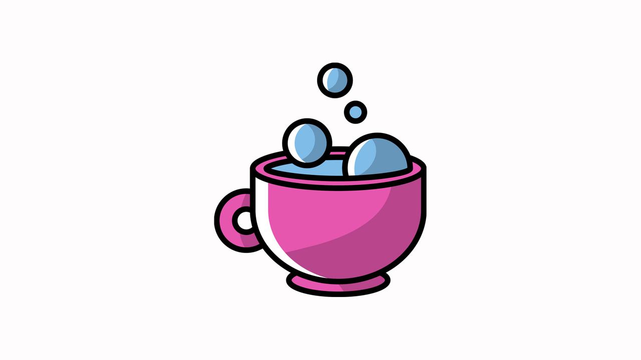 Icon  für gute Verpflegung: stilisierte farbige Kaffetasse mit brodelndem Inhalt