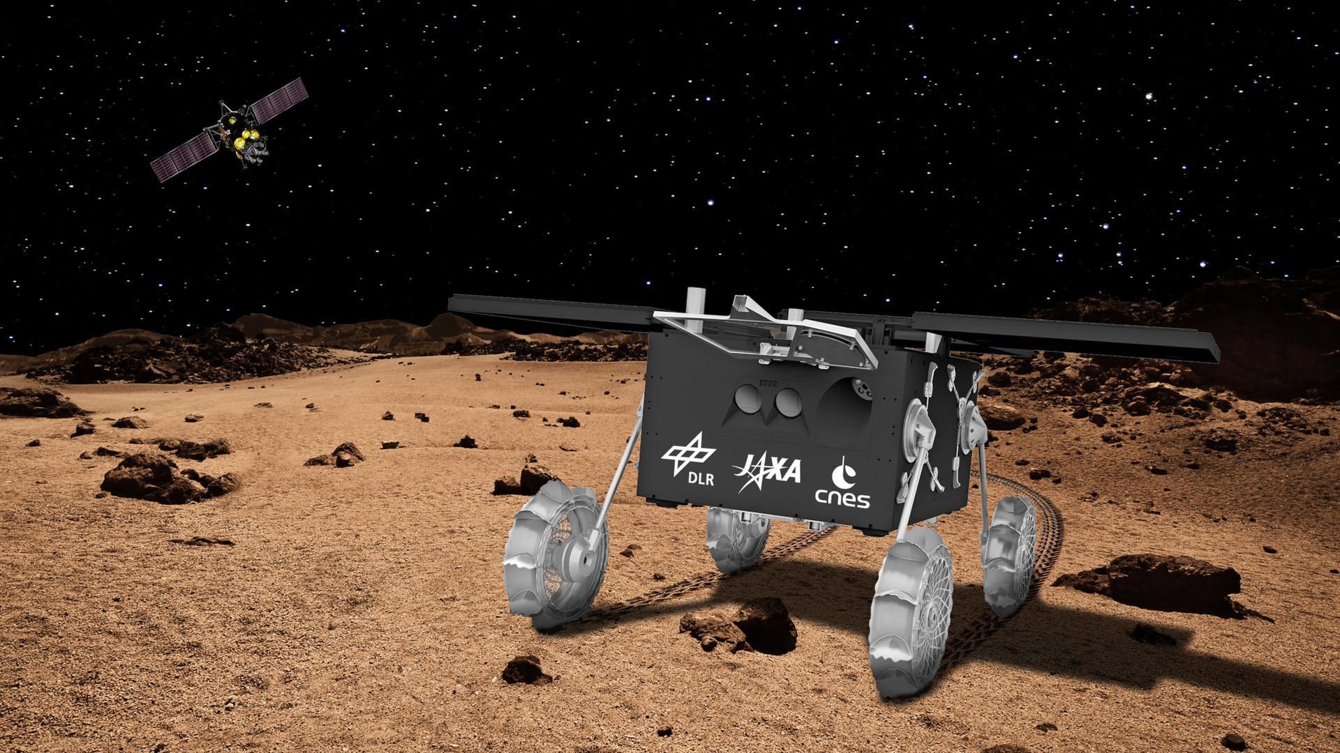 Künstlerische Darstellung des MMX-Rovers am Ziel. (Archiv)