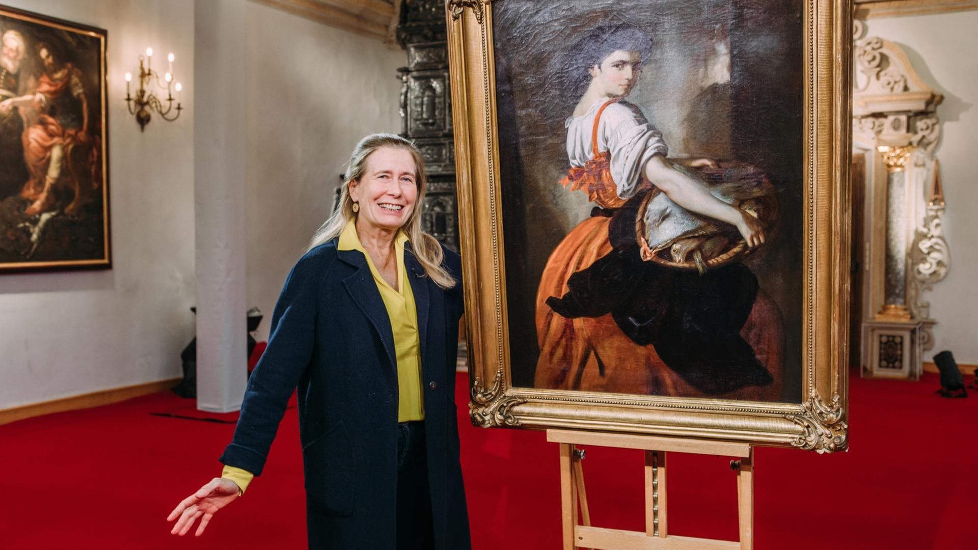 Feines Gemälde · Magd mit Fischkorb und mehr